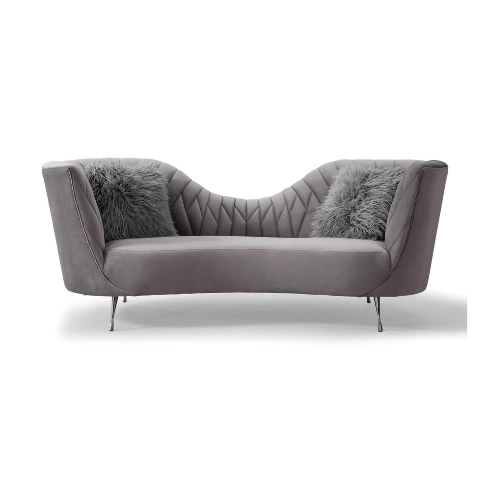 Eva Gray Velvet Sofa with Stainless Steel Legs
