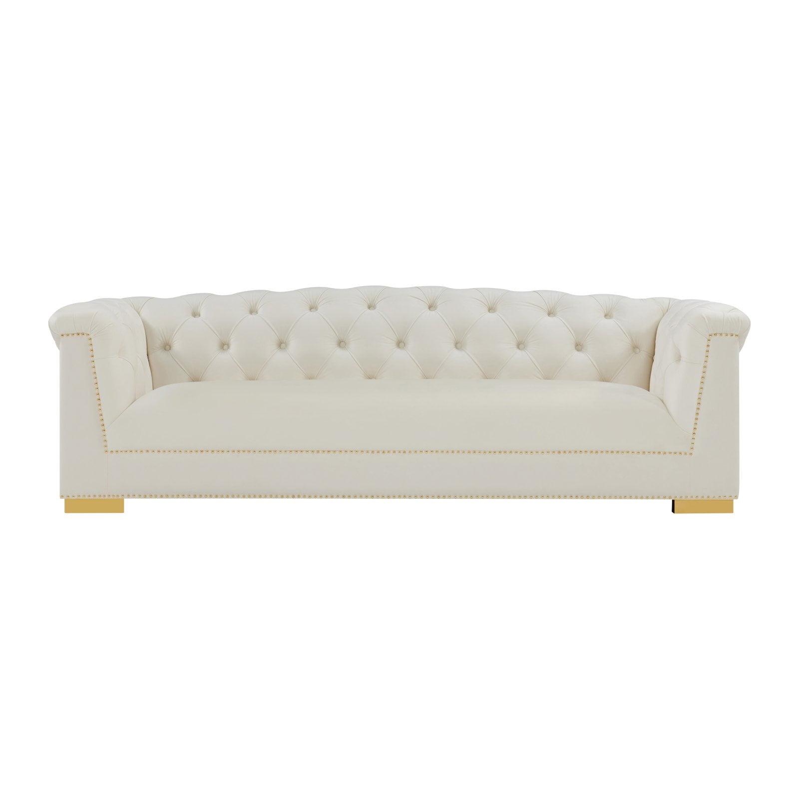 Farah Cream Velvet 92.1'' Tufted Sofa with Gold Nailhead Trim