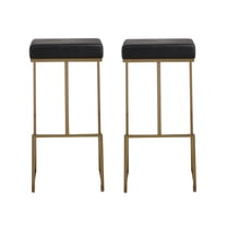 TOV Furniture Ferra Black Vegan Leather Barstool with Gold Legs - Set of 2