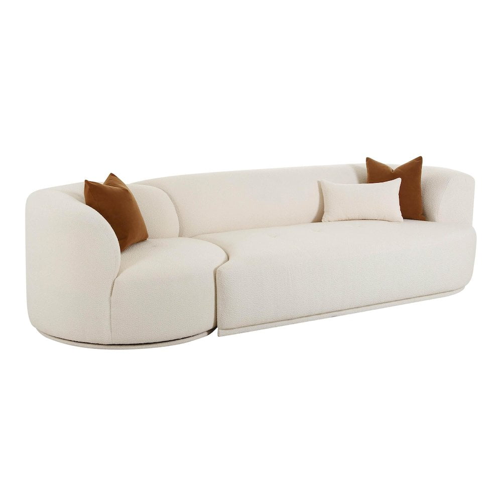 Cream Boucle Two-Piece Modular Sofa with Poplar Wood Frame
