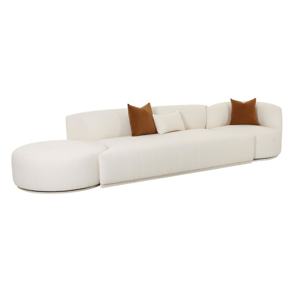 144'' Cream Boucle Velvet 3-Piece Sofa with Ottoman