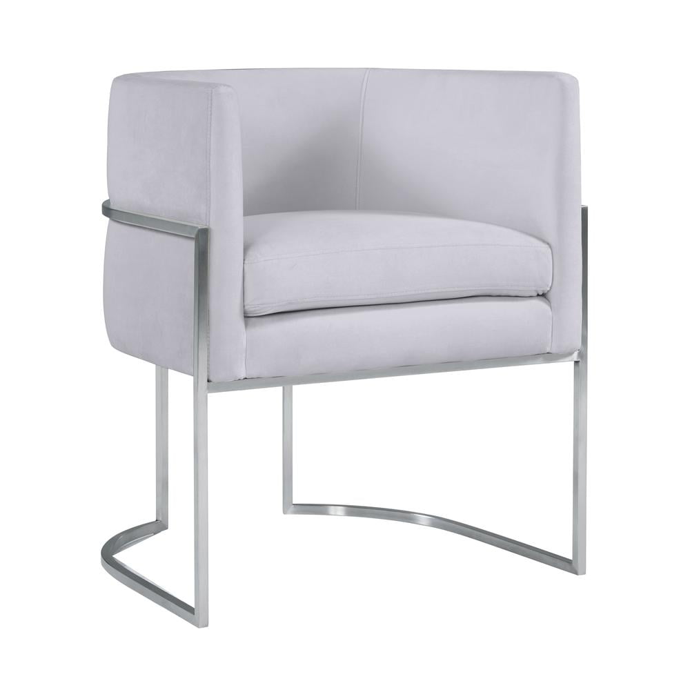Chic Giselle 24" Contemporary Gray Velvet Armchair with Silver Metal Frame