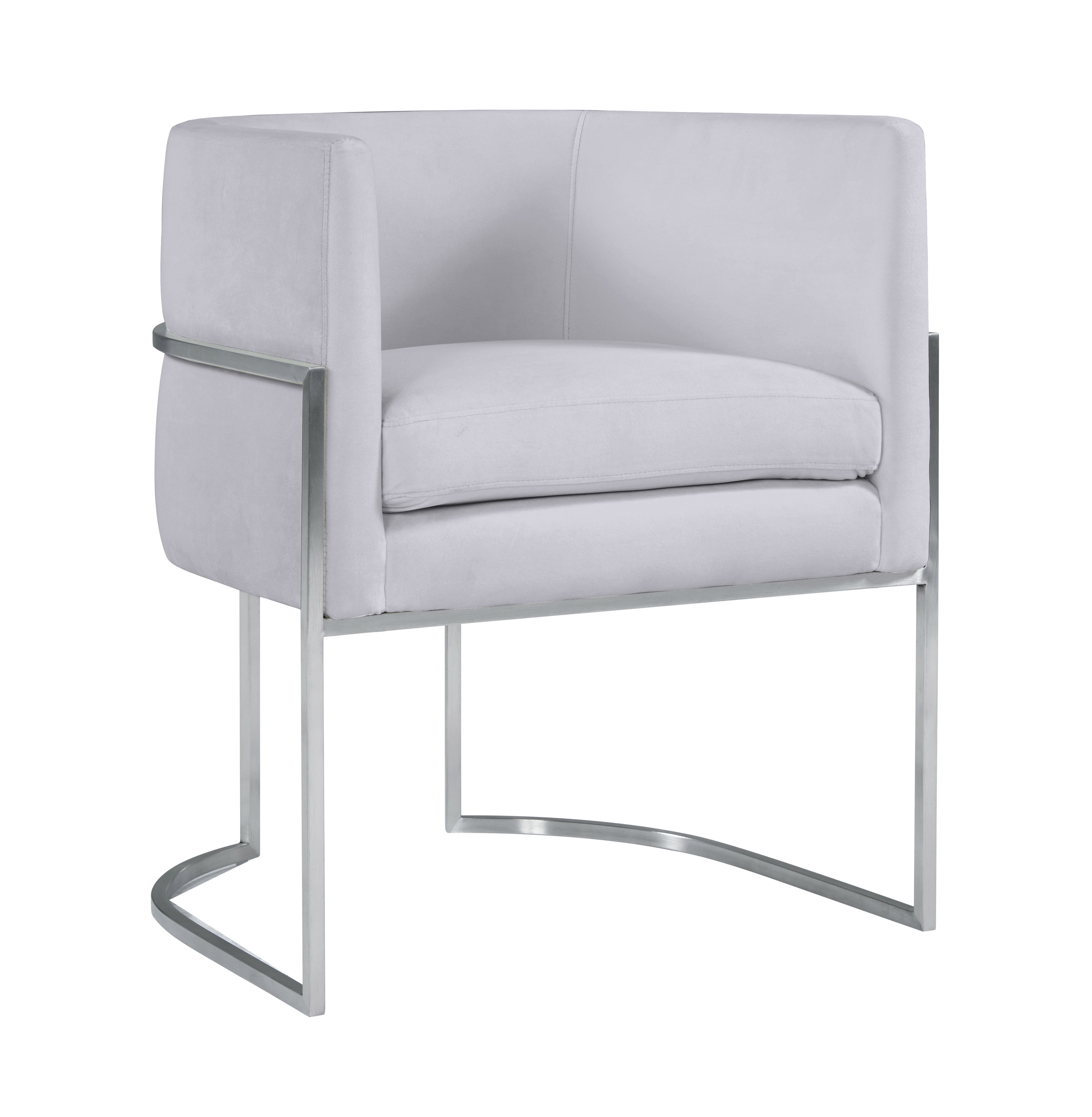 Chic Giselle 24" Contemporary Gray Velvet Armchair with Silver Metal Frame