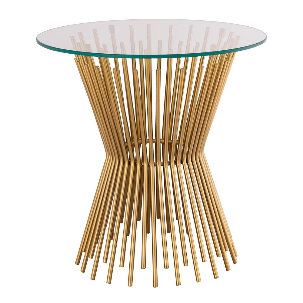 Clear Glass and Gold Iron Round Side Table
