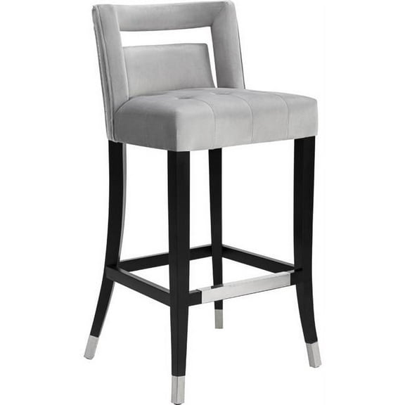 TOV Furniture Hart Grey Velvet Bar Stool with Silver Tipped Legs