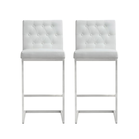 TOV Furniture Helsinki White Vegan Leather Barstool - Set of 2