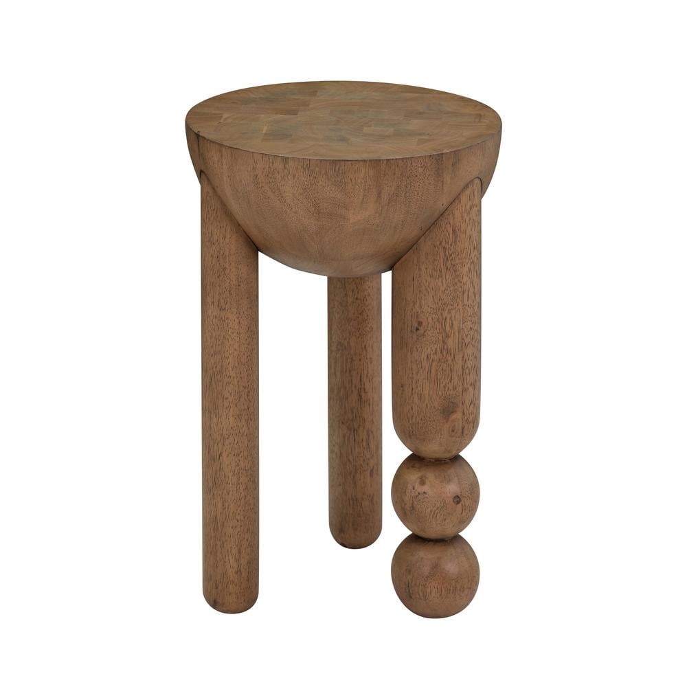 Cognac Brown Round Rubberwood Accent Table