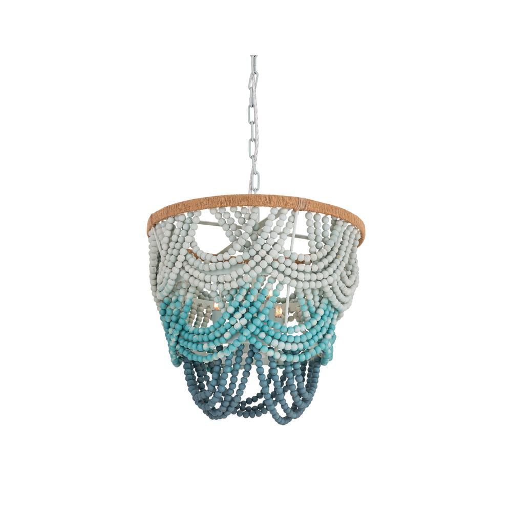 TOV Furniture Jade Blue Ombre 3 Bulb Beaded Chandelier