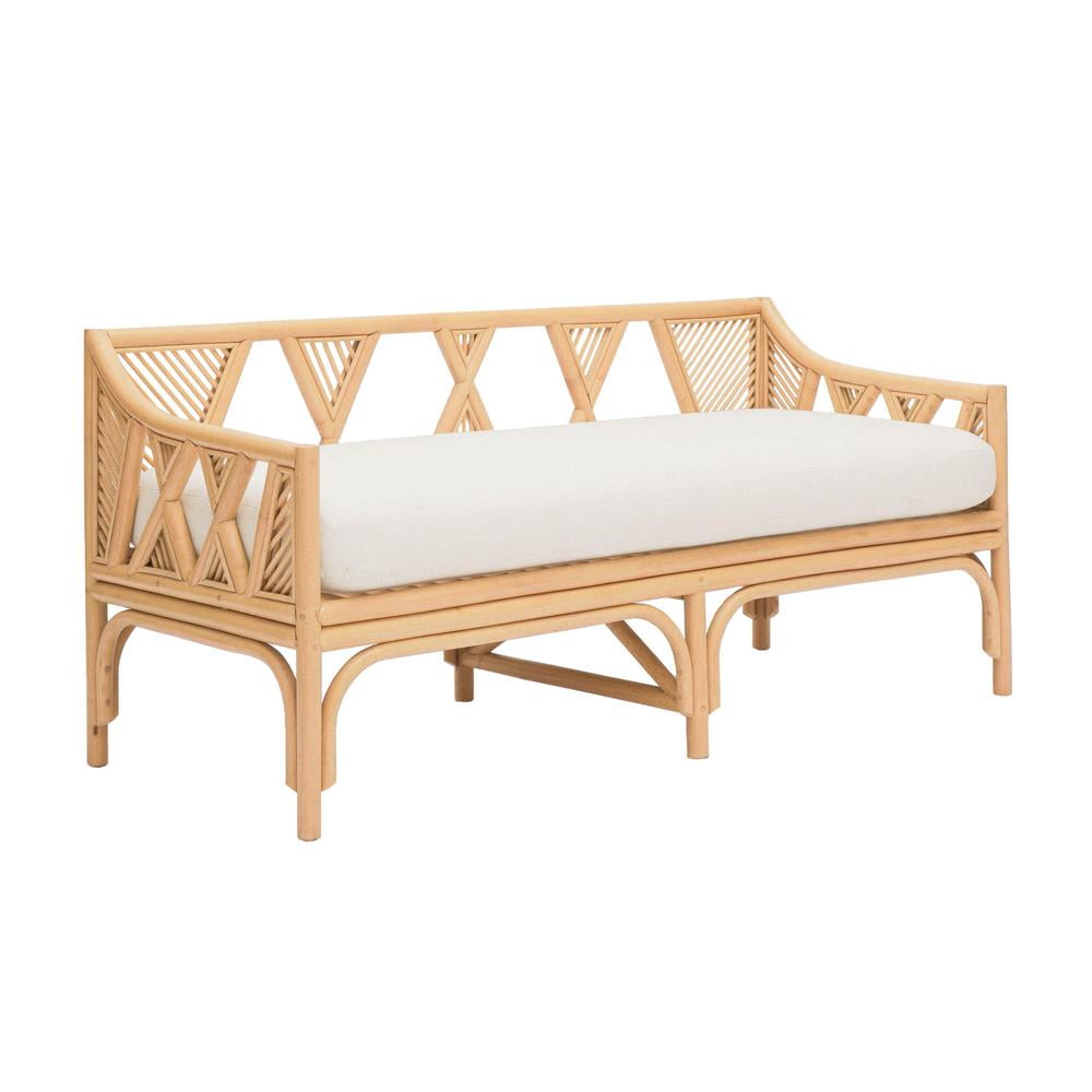 Jayla Natural Rattan Bench with White Cushion