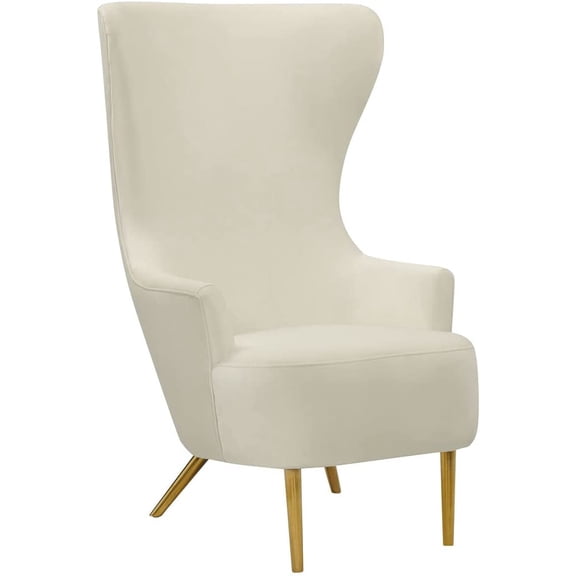 TOV Furniture Julia 19.7" Modern Velvet Upholstered Wingback Chair in Cream