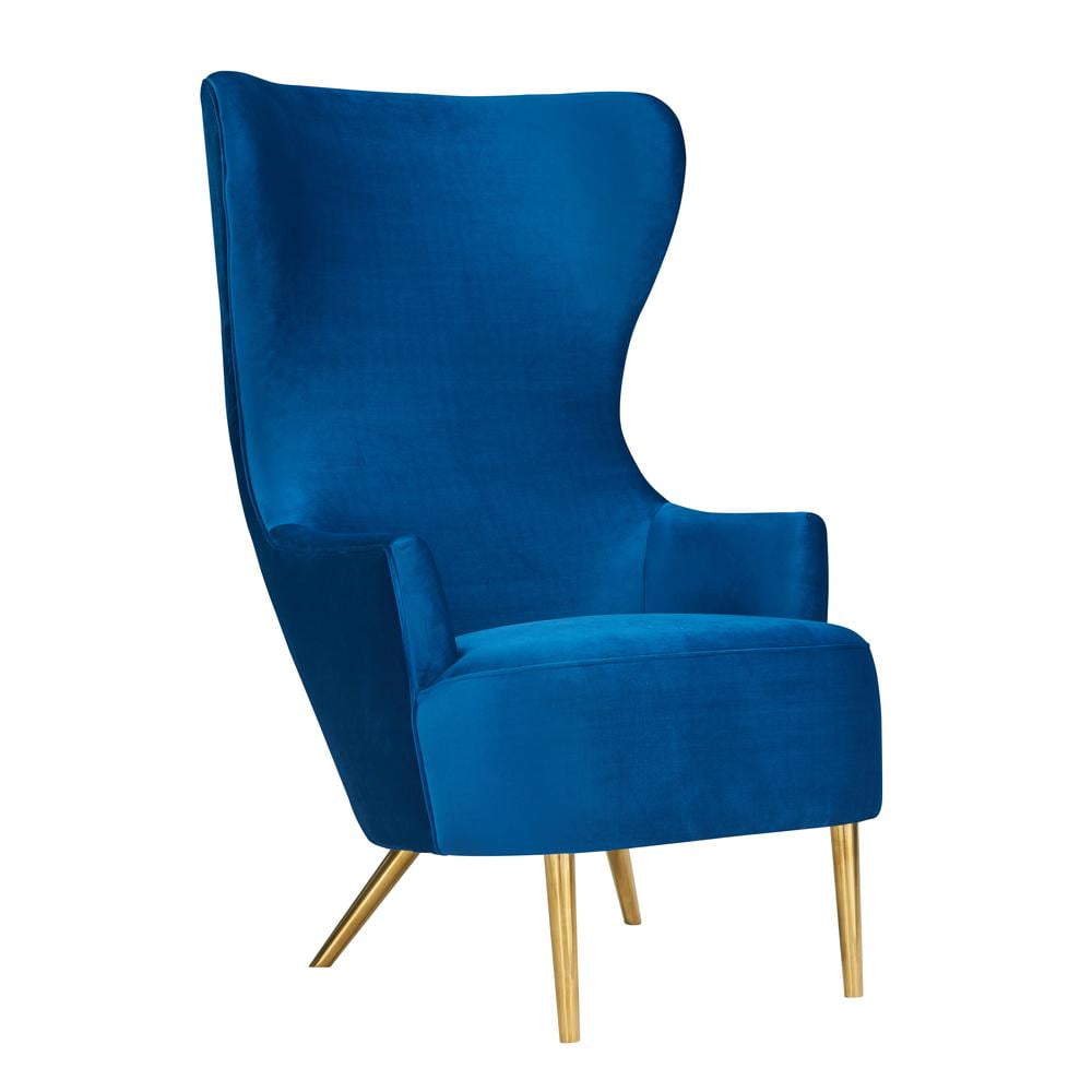 Navy Velvet Wingback Accent Chair with Gold Legs