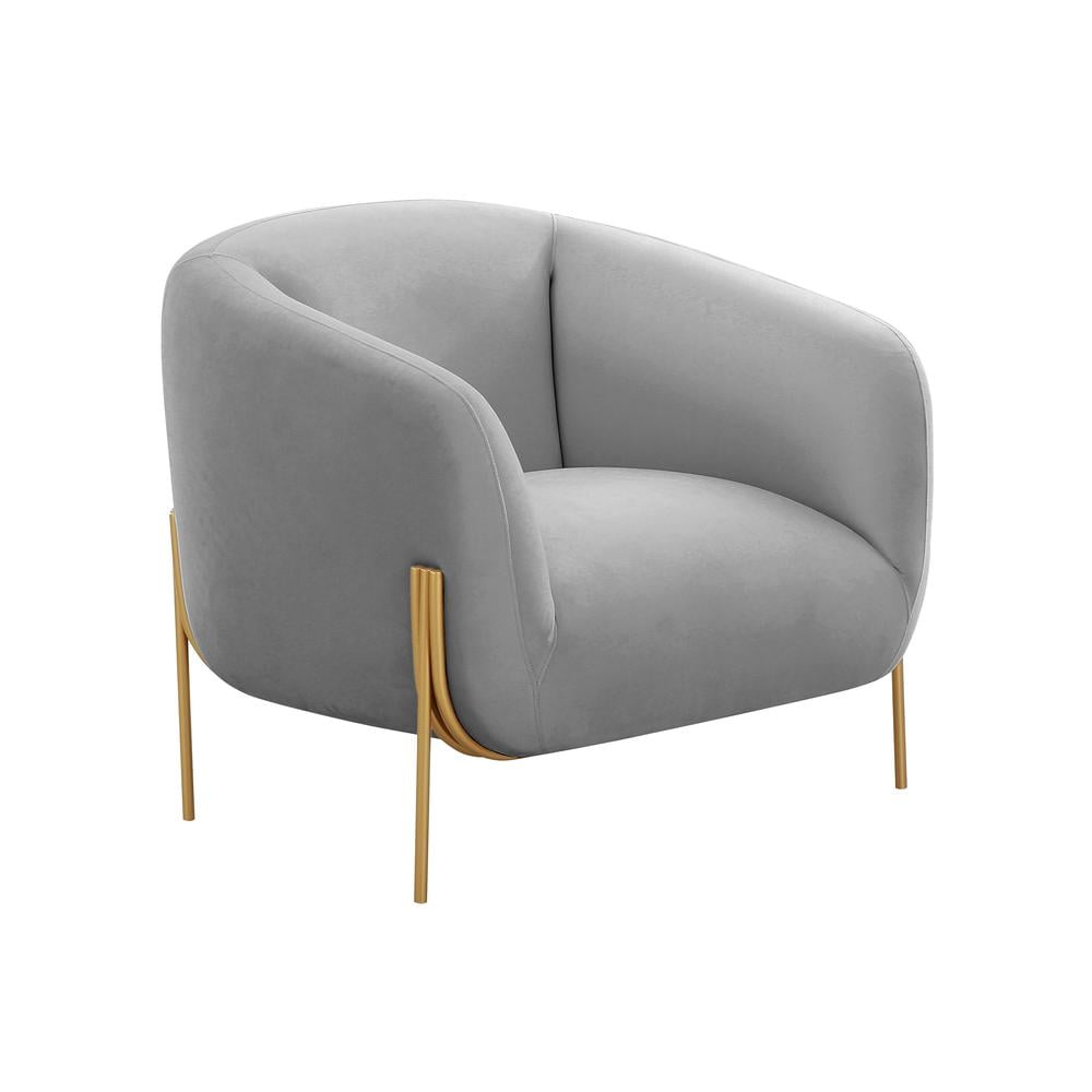 Gray Velvet Barrel Chair with Gold Legs