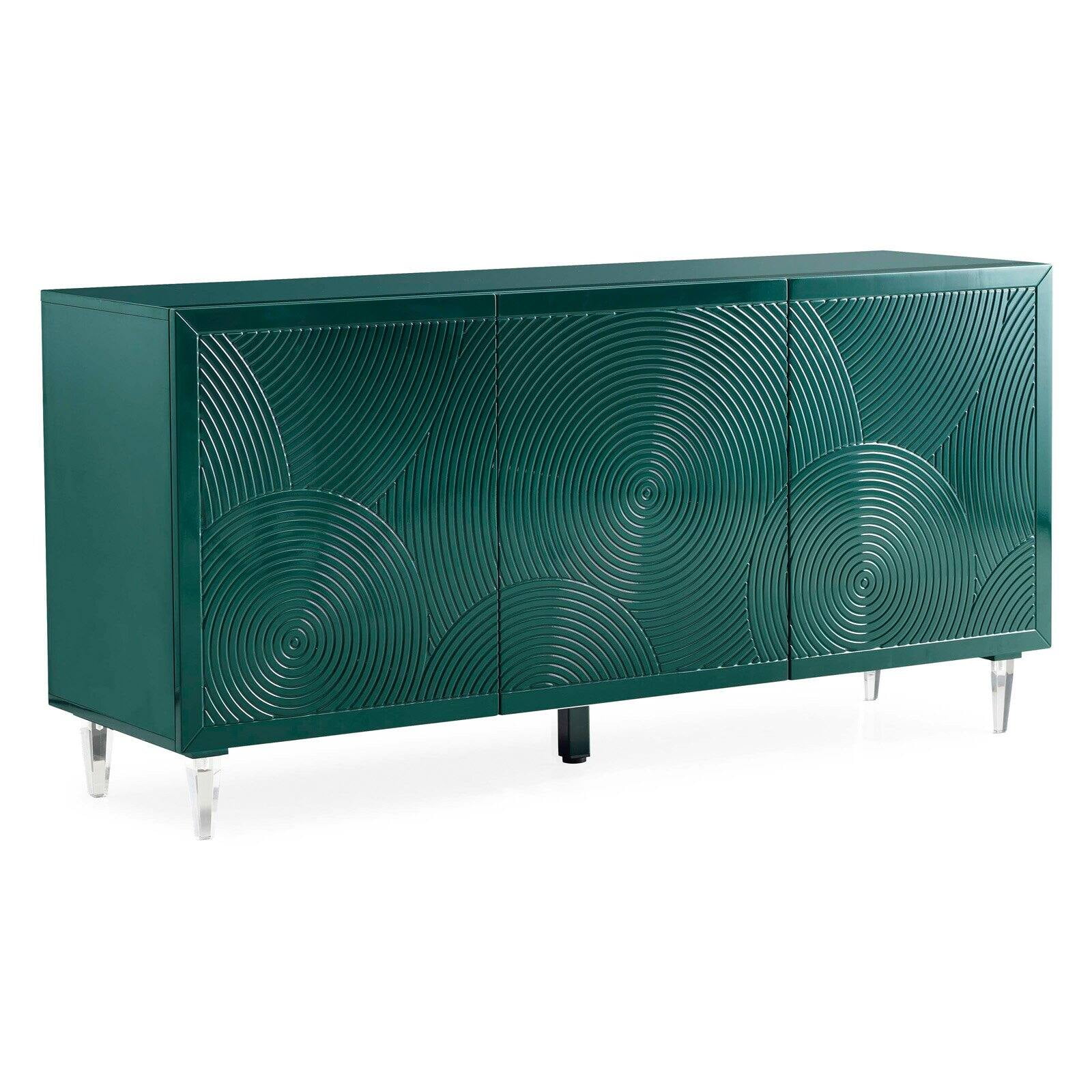 Green Lacquer Buffet with Acrylic Legs and Spiral Design