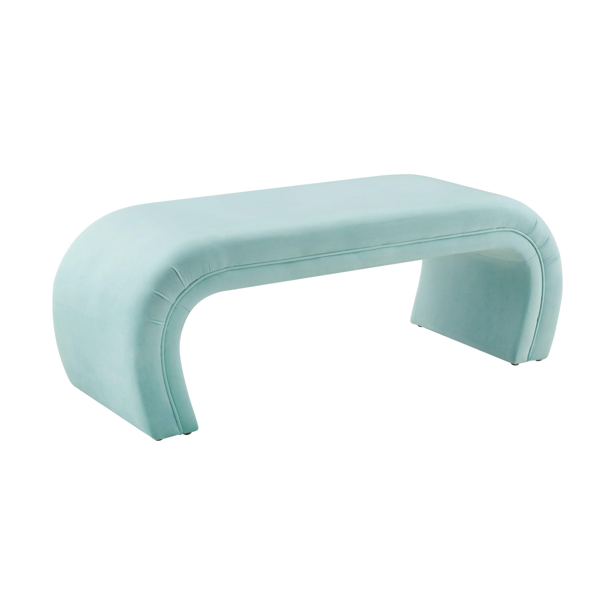 Kenya Contemporary Blue Velvet Waterfall-Style Bench - 48.8"W