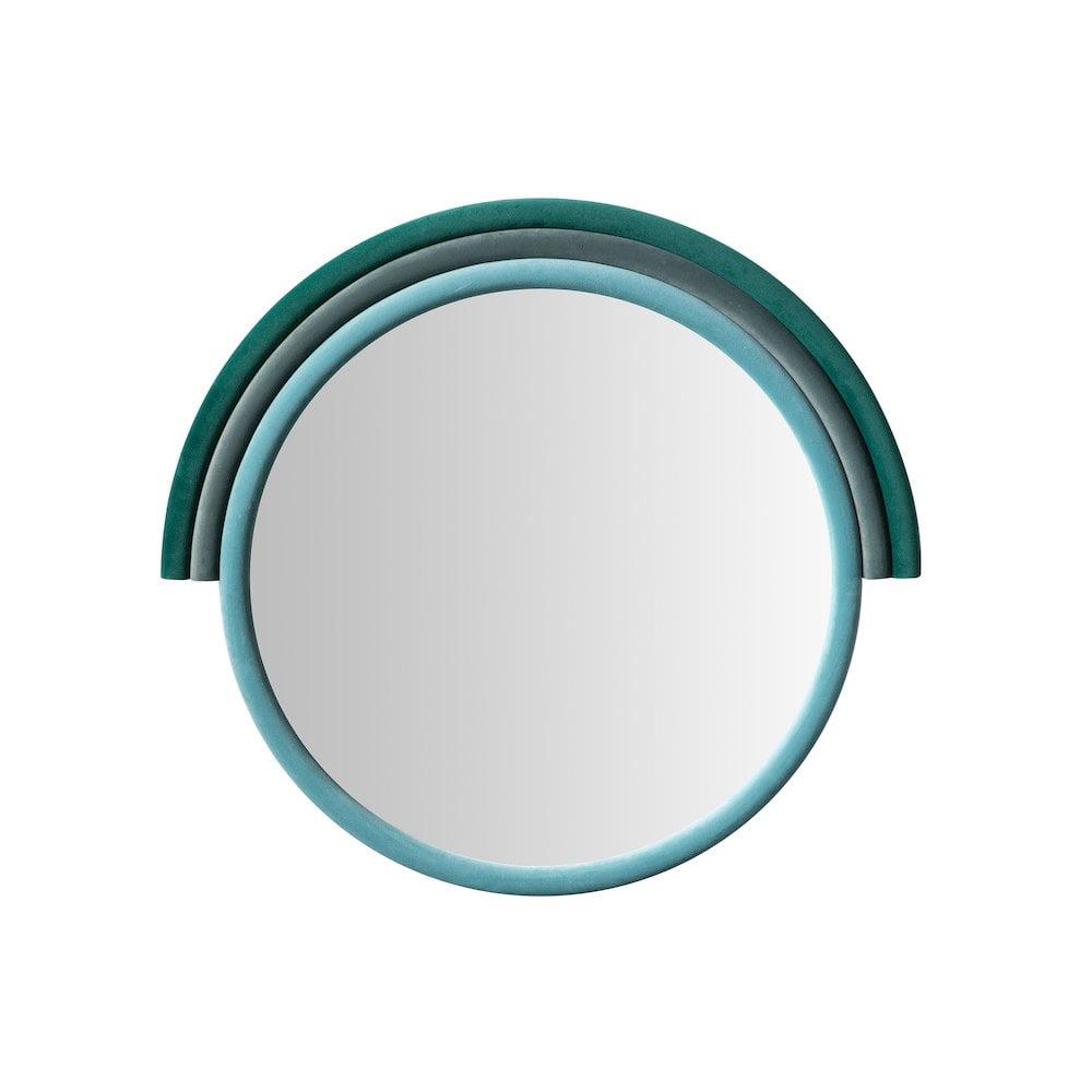 Aqua Velvet Round Wall Mirror with Beech Frame