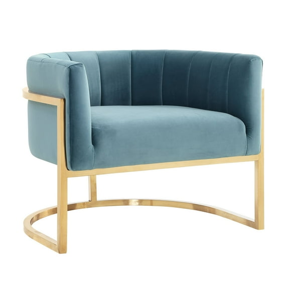 TOV Furniture Magnolia Sea Blue Velvet Chair with Gold Base