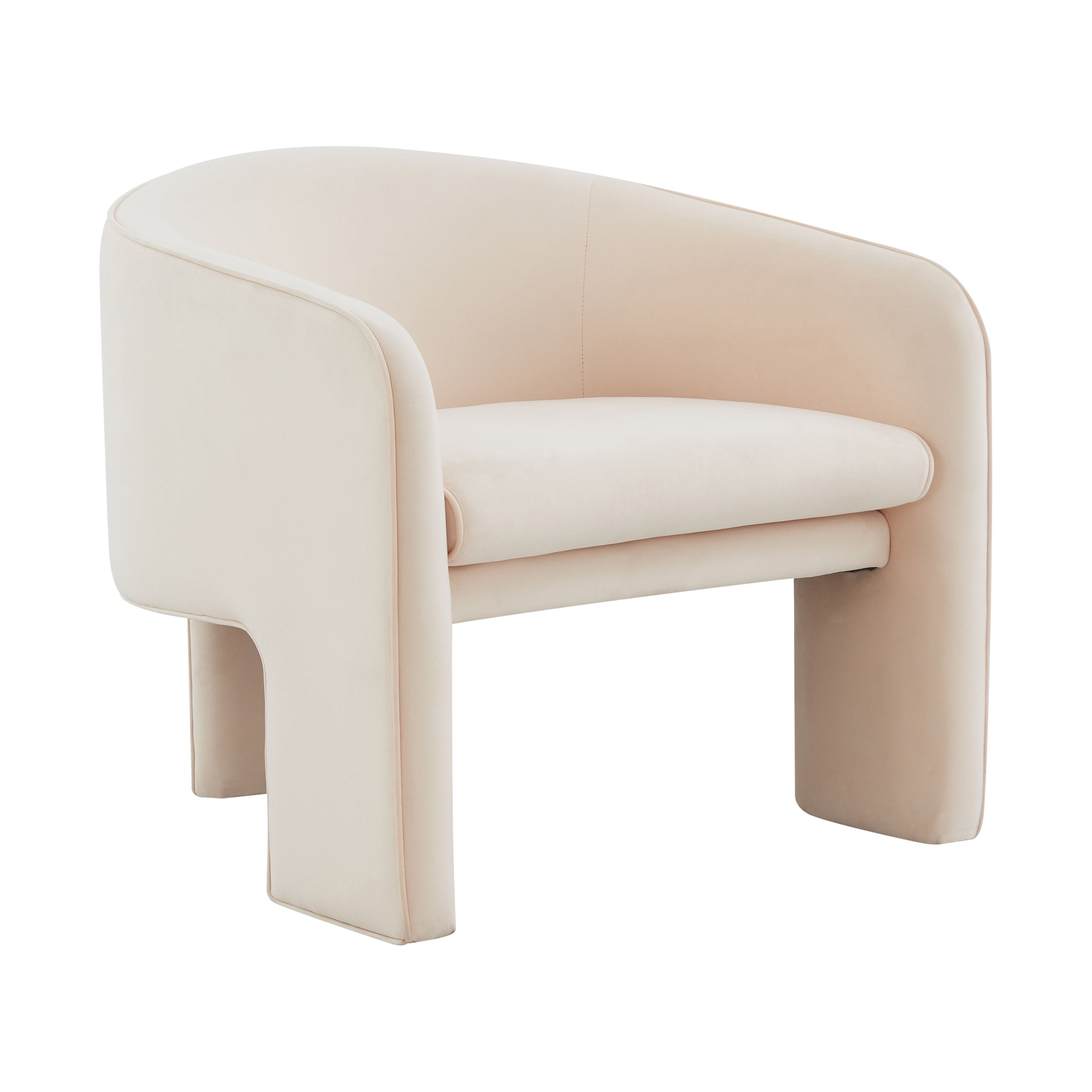 Peach Velvet Mid-Century Modern Barrel Accent Chair