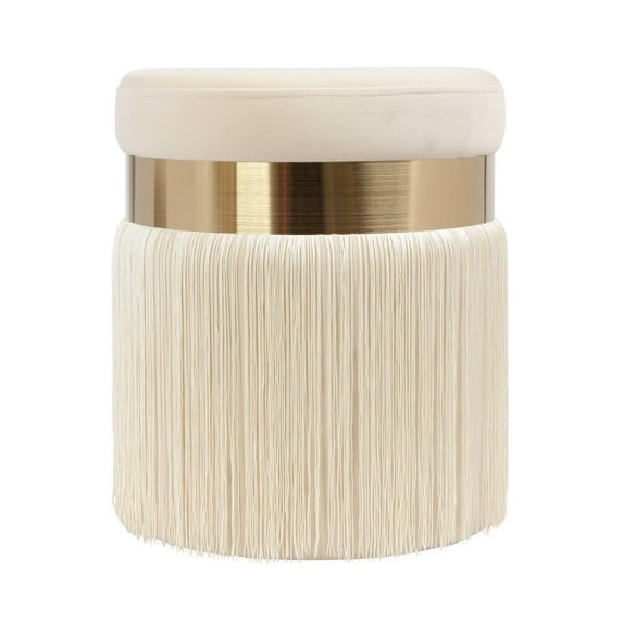 TOV Furniture Melody Cream Tasseled Ottoman with Brass Band