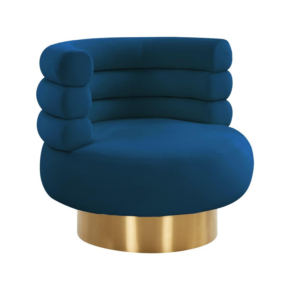 Navy Velvet Tufted Swivel Chair with Gold Base