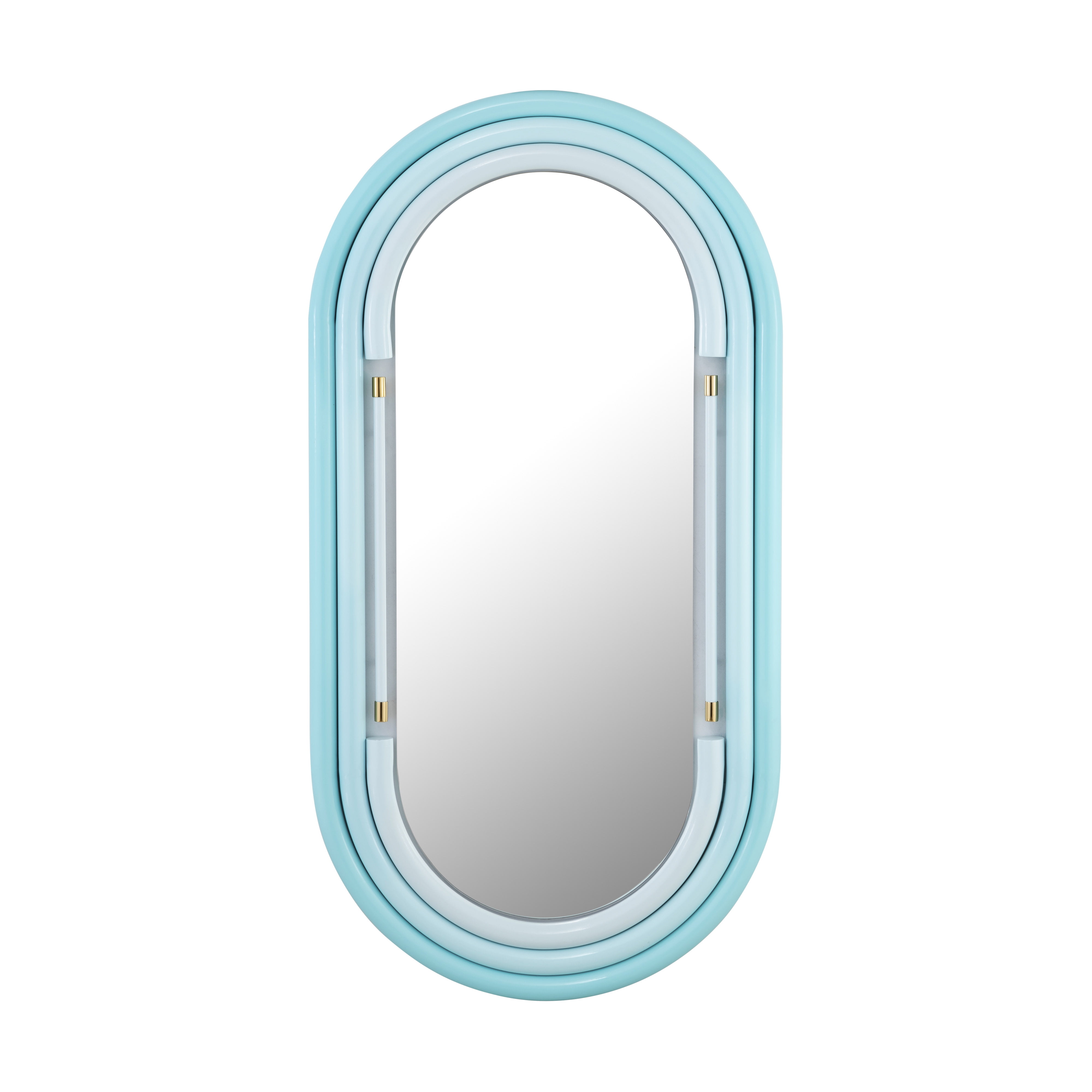 Contemporary Neon Blue & Gold Wall Mirror 26"x50"