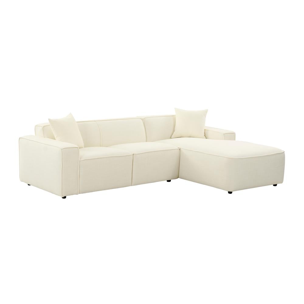 Olafur Cream Linen and Wood Stationary Sectional Sofa