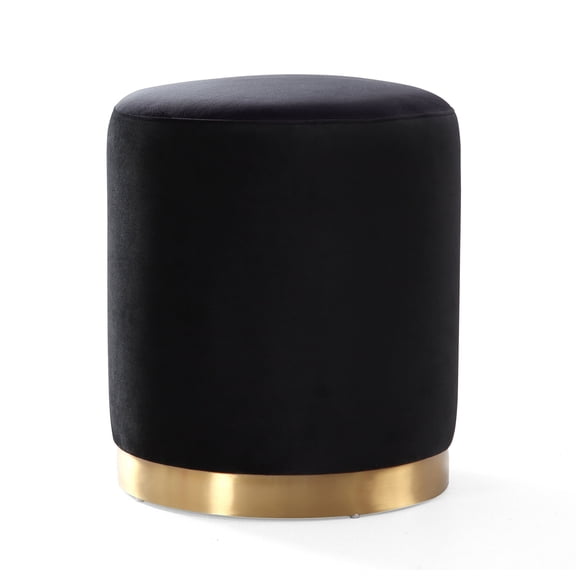 TOV Furniture Opal Black Velvet Ottoman with Gold Base