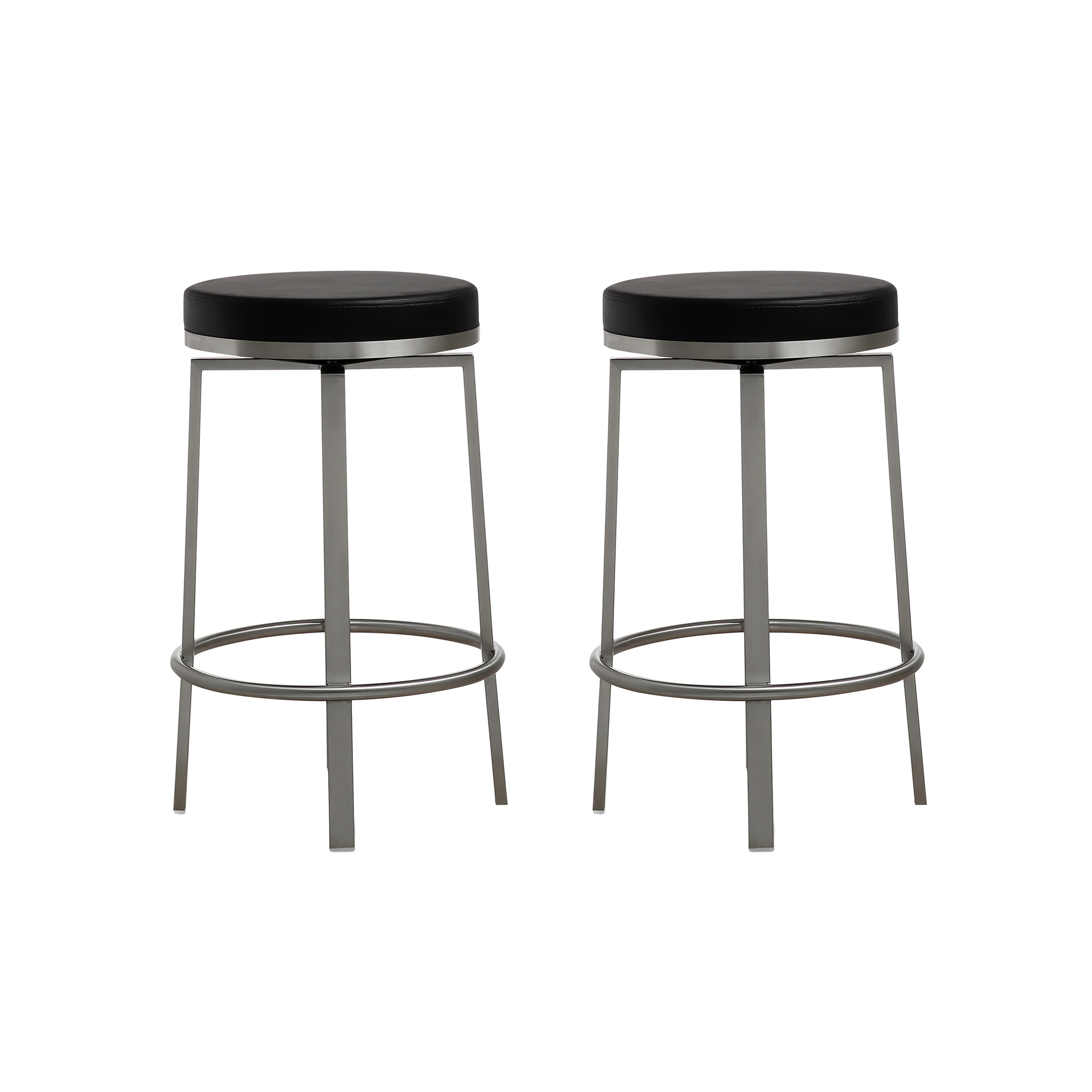 Pratt Black Faux Leather Swivel Counter Stool Set