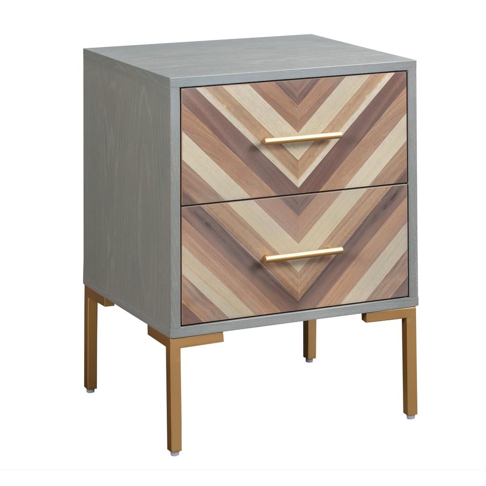 Gray Triangular Wood and Metal Side Table with Storage