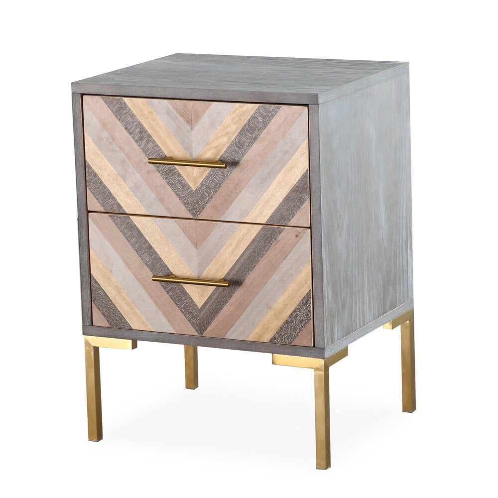 Gray Triangular Wood and Metal Side Table with Storage