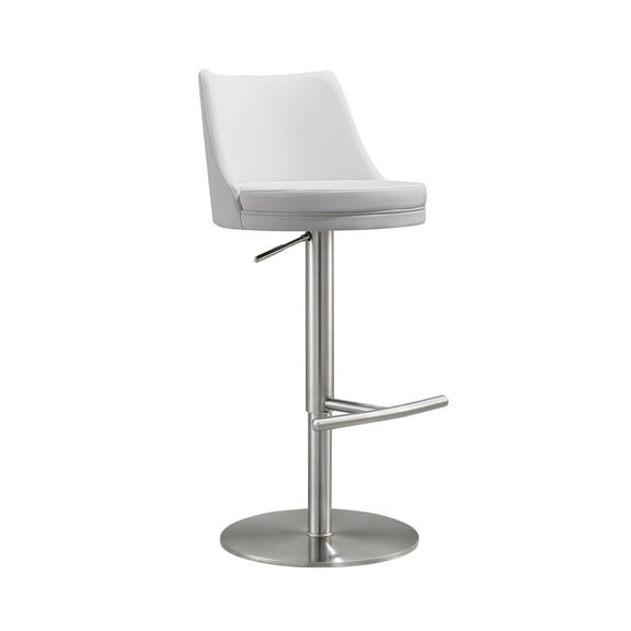 TOV Furniture Reagan White and Silver Vegan Leather Adjustable Stool