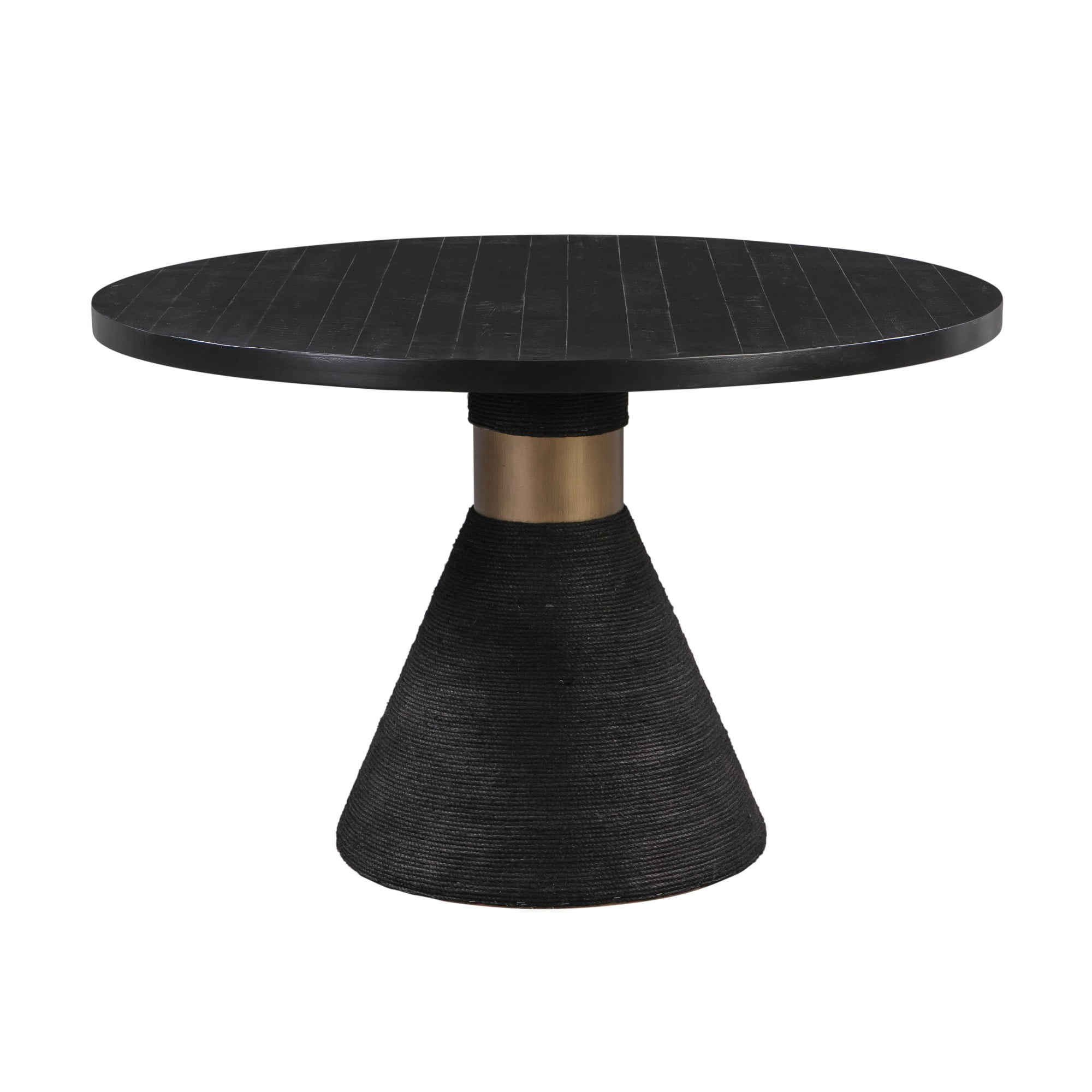 Black Round Wood Dining Table with Rope Pedestal Base