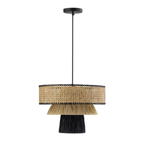 TOV Furniture Rylie Raffia Natural Grass and Rattan Black Pendant