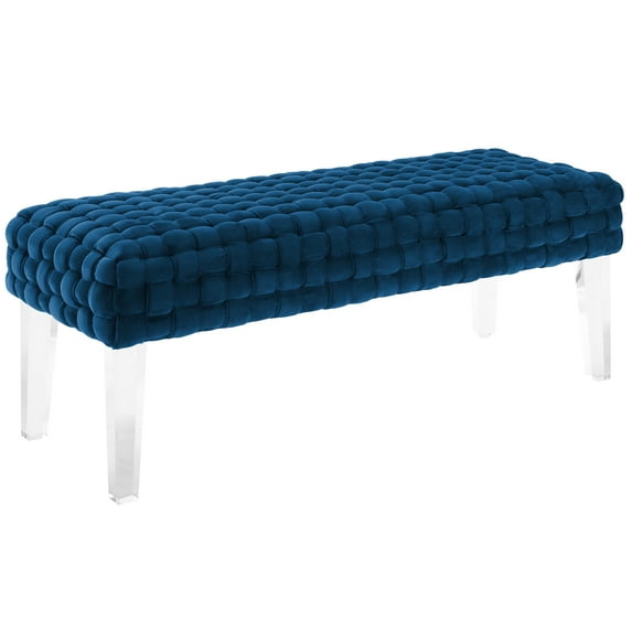 TOV Furniture Sal Woven Velvet Bench with Transparent Acrylic Legs