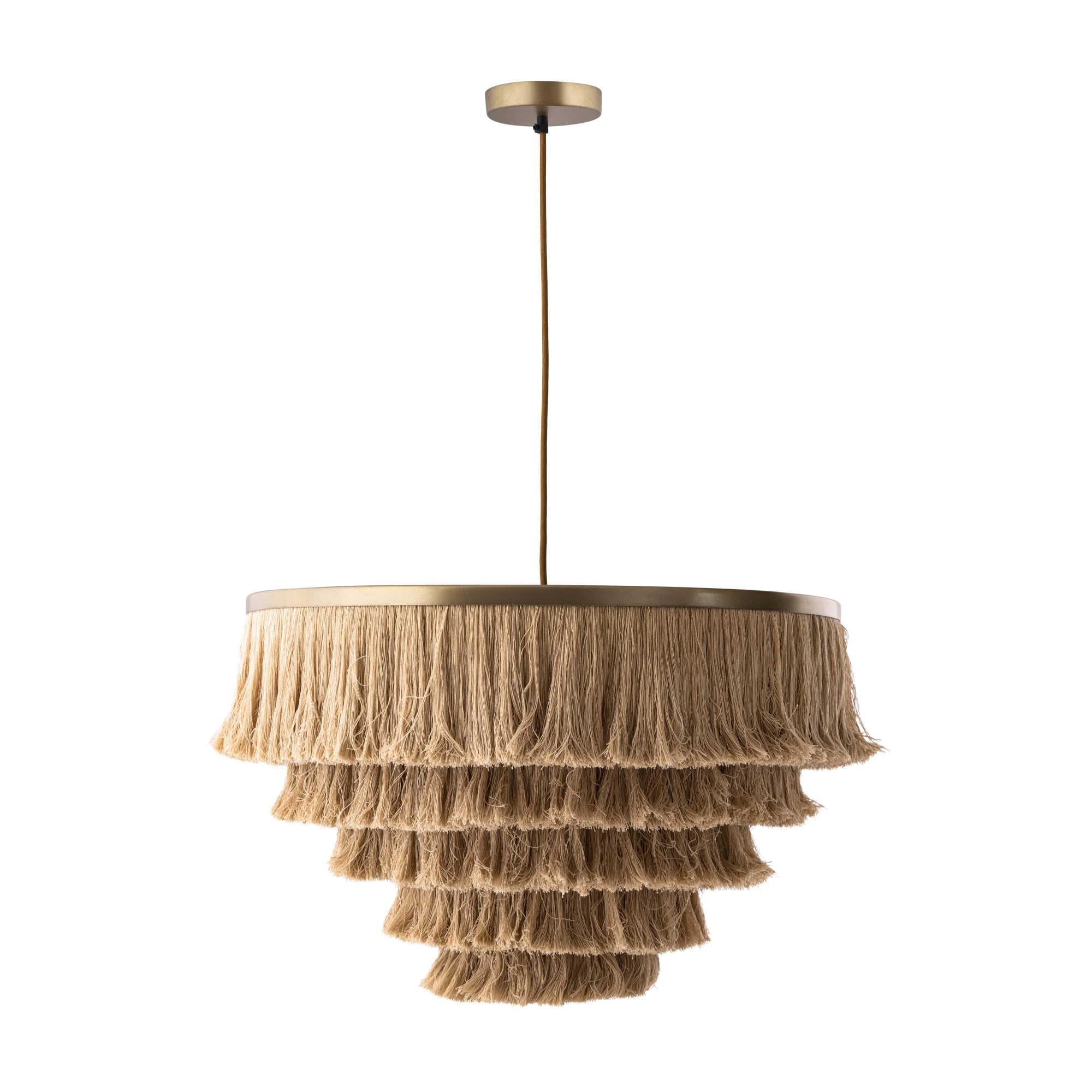Natural Fringe Cotton and Brass Pendant Light