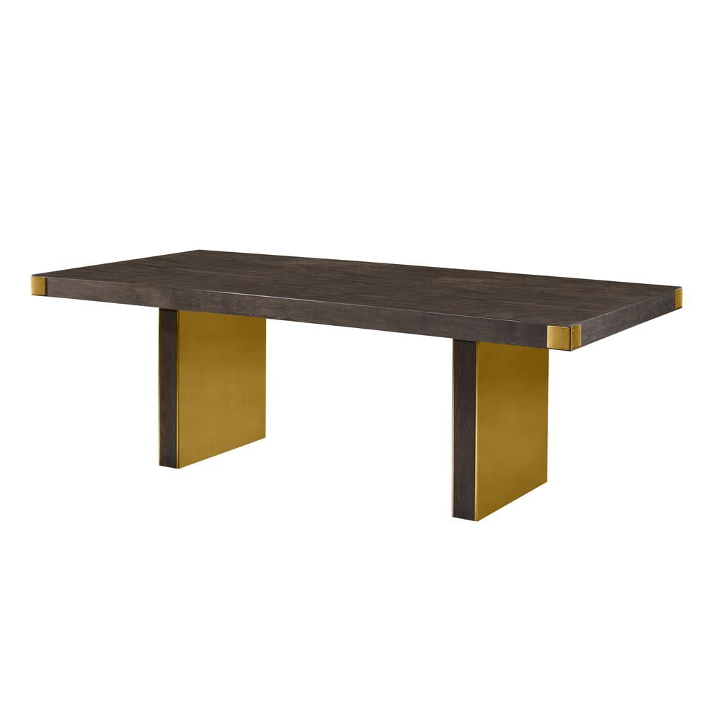 Selena Chocolate Brown Ash Wood Rectangular Dining Table with Brass Base