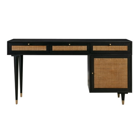 TOV Furniture Sierra Noir Acacia Desk with Cane and brass Details