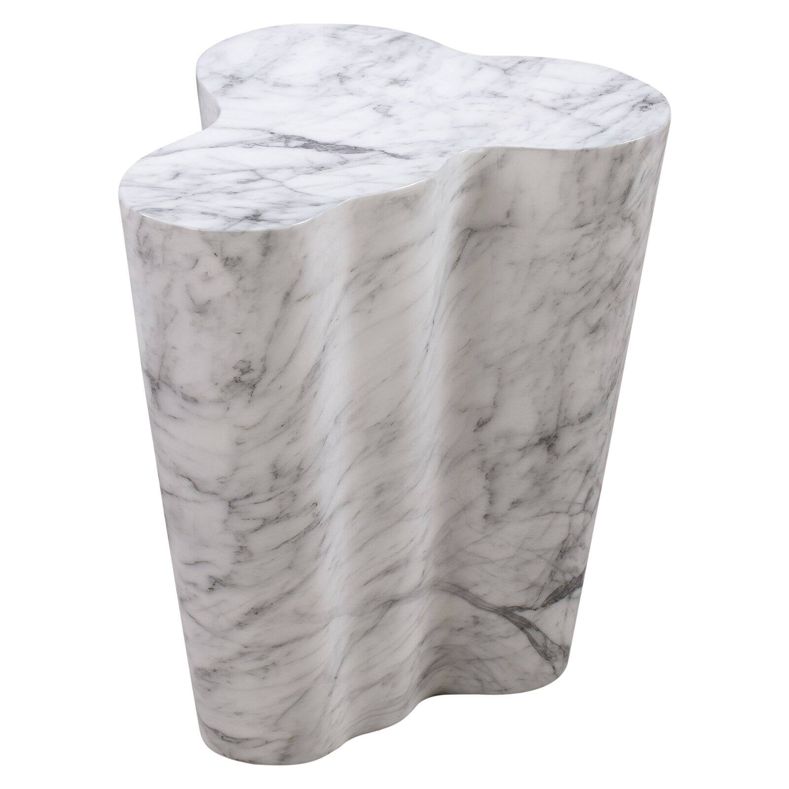 Contemporary White Marble Free Form Pedestal Side Table 22"