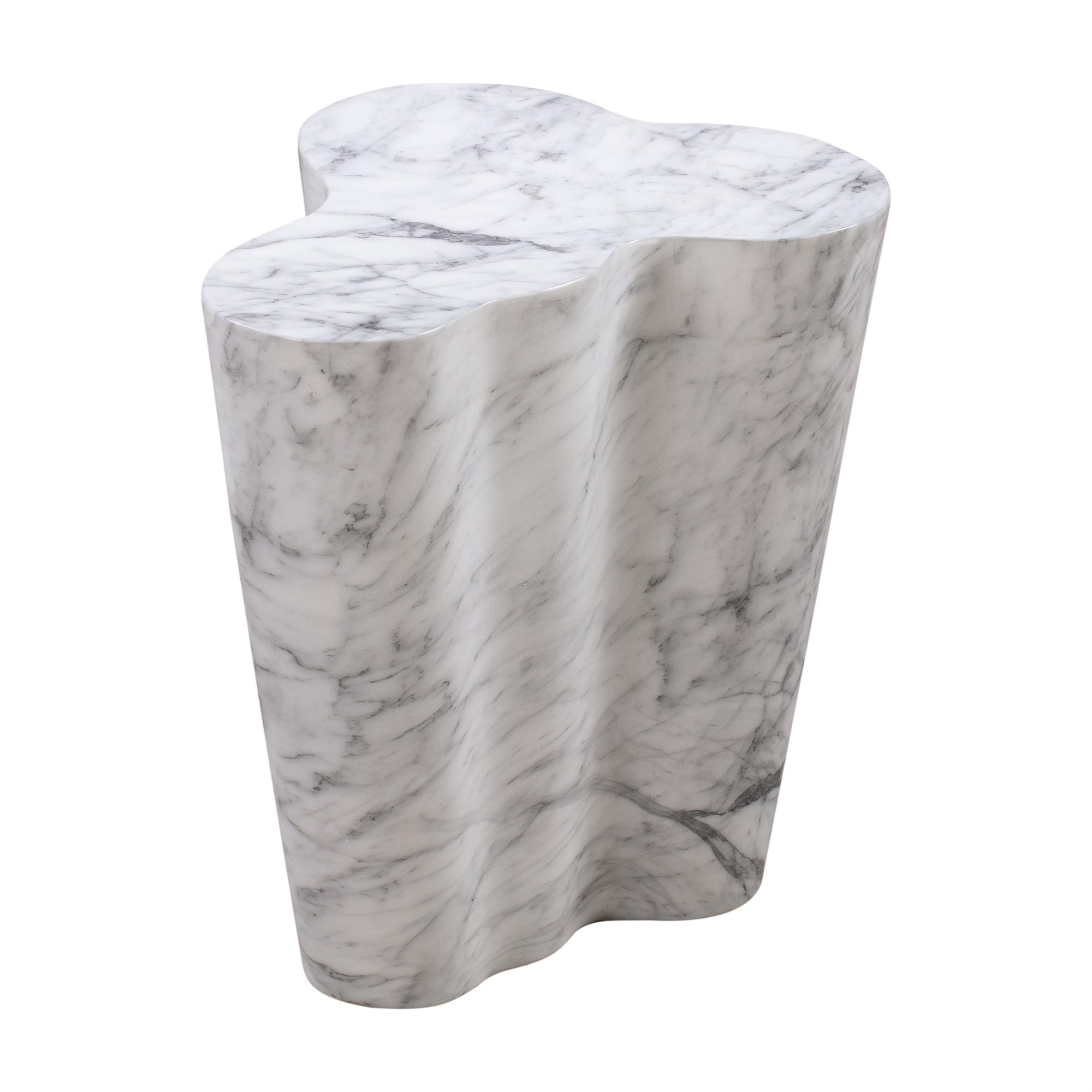 Contemporary White Marble Free Form Pedestal Side Table 22"