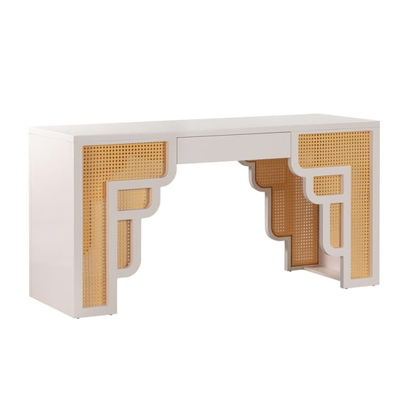 TOV Furniture Suzie Cream & Rattan Executive Desk