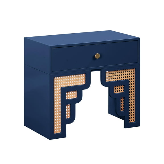 TOV Furniture Suzie Navy & Rattan Nightstand