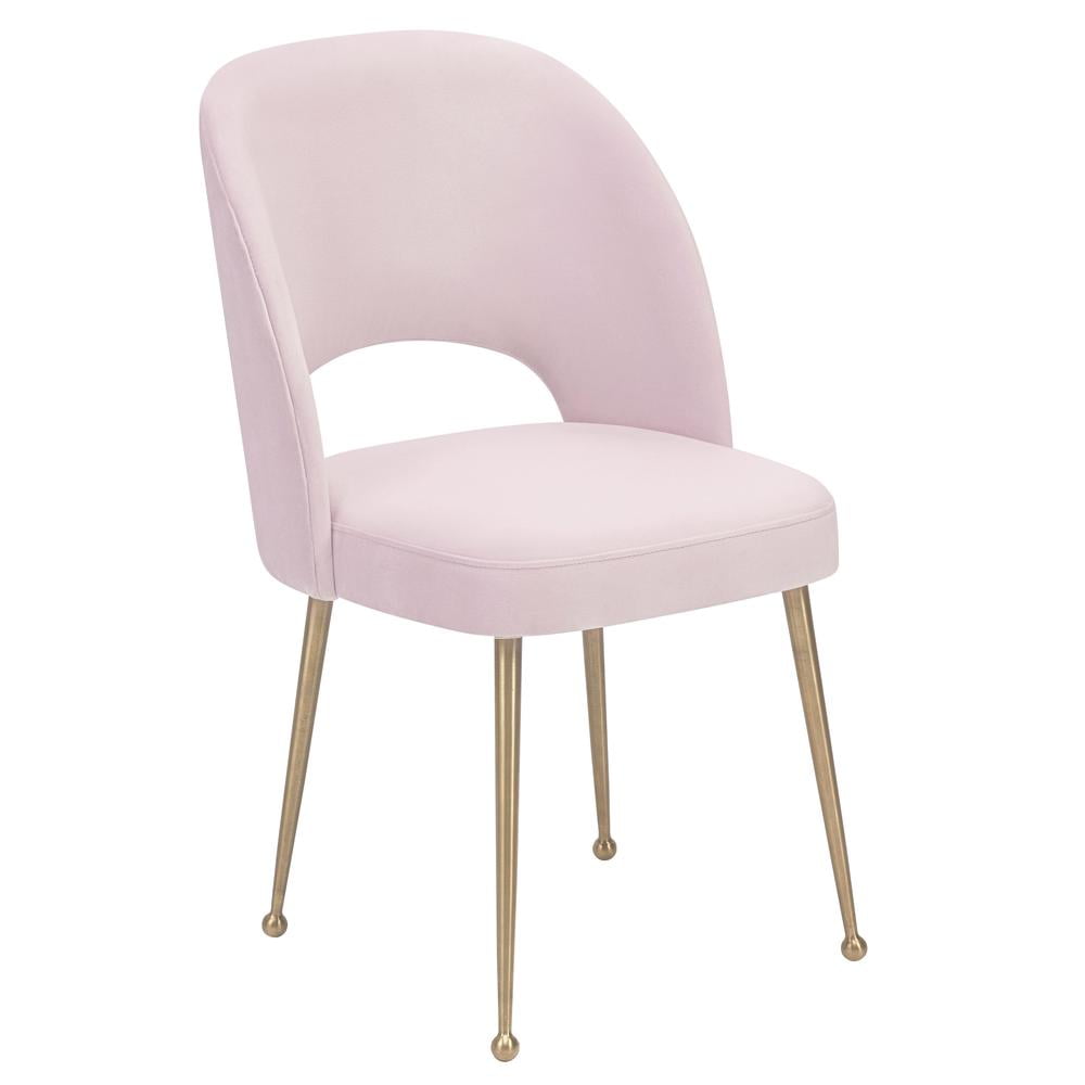 Blush Velvet Upholstered Side Chair with Metal Tapered Legs