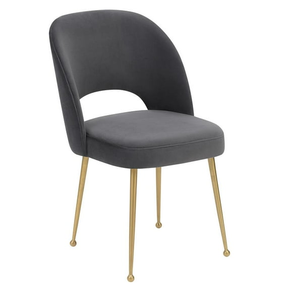 TOV Furniture Swell Dark Grey Velvet Chair with Gold Legs