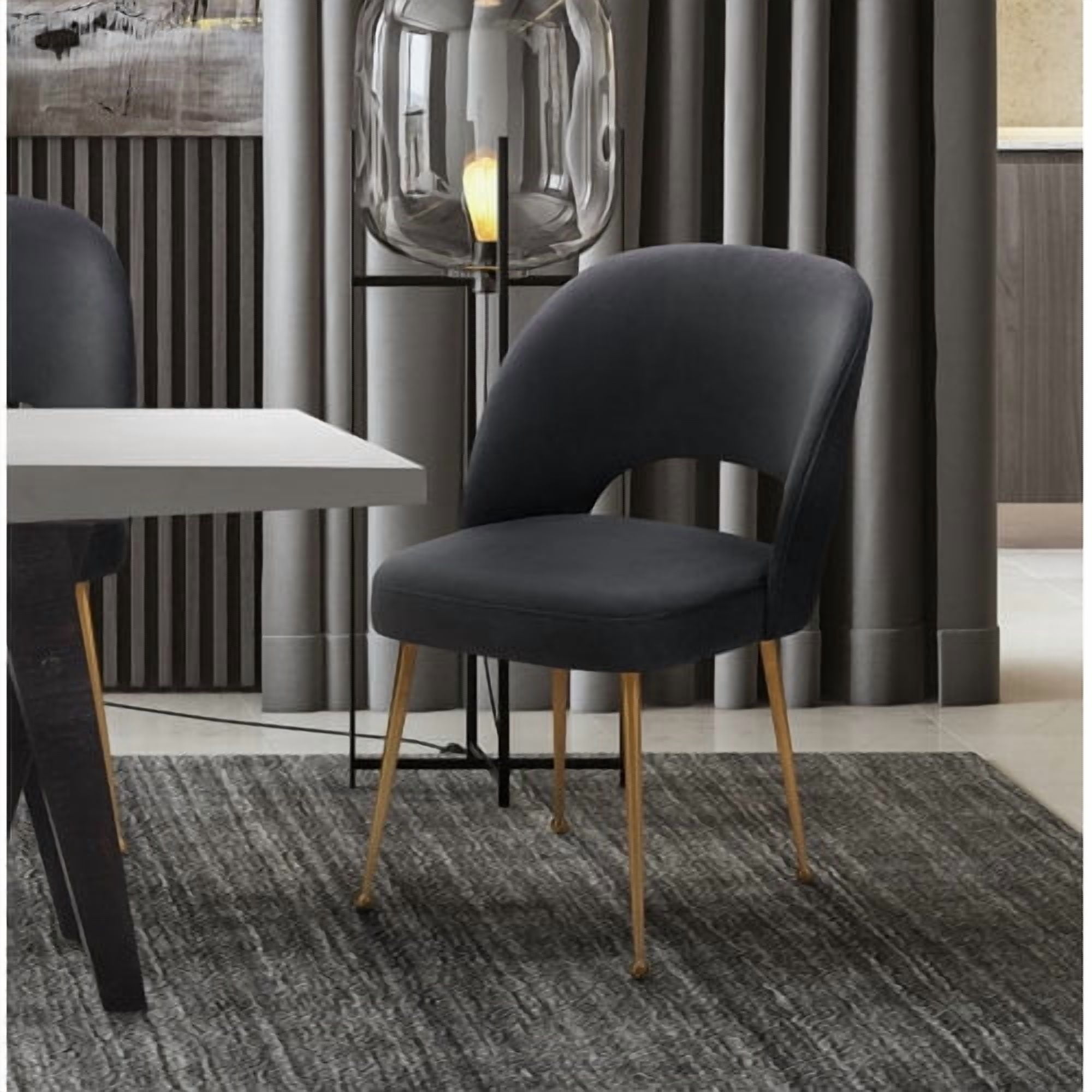 TOV Furniture Swell Dark Grey Velvet Chair with Gold Legs