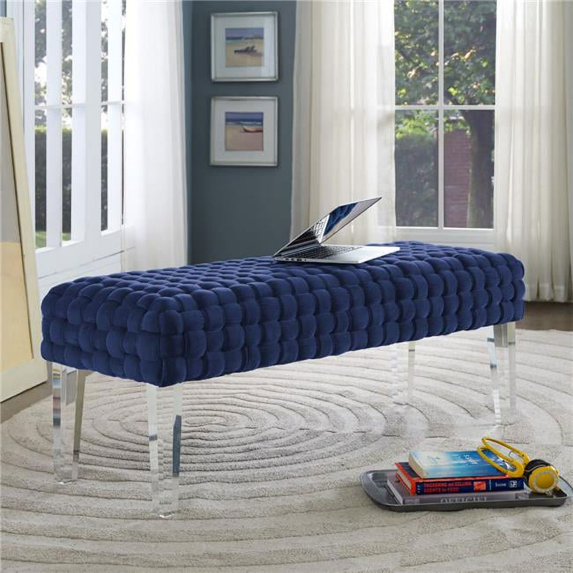 TOV Furniture TOV-O56 Sal Woven Velvet Bench, Navy