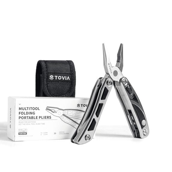 TOVIA 12 in 1 Multitool Pliers 5CR15Mo Folding Knife Multi Cable Wire Cutter Stripper Camping Hunting Multitool with Carabiner