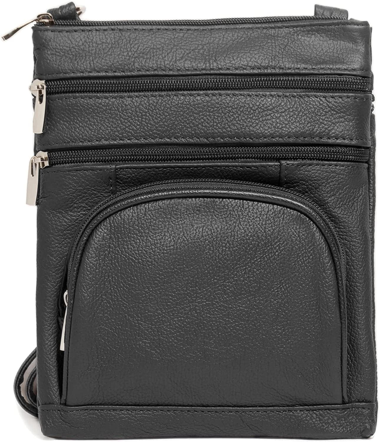 TOVOSO Crossbody Bag for Women Genuine Leather Multi Pocket Purse with Adjustable Strap RFID Protection Built In Wallet Large Black