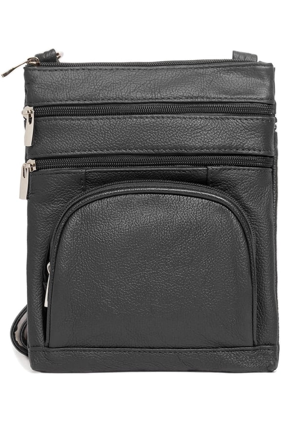 Crossbody Bag for Women, Genuine Leather Multi-Pocket Purse with Adjustable Strap, RFID Protection, Built-In Wallet, Large, Black