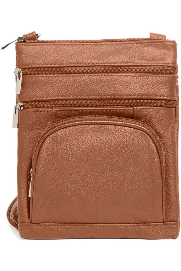 Crossbody Bag for Women, Genuine Leather Multi-Pocket Purse with Adjustable Strap, RFID Protection, Built-In Wallet, Medium, Light Brown