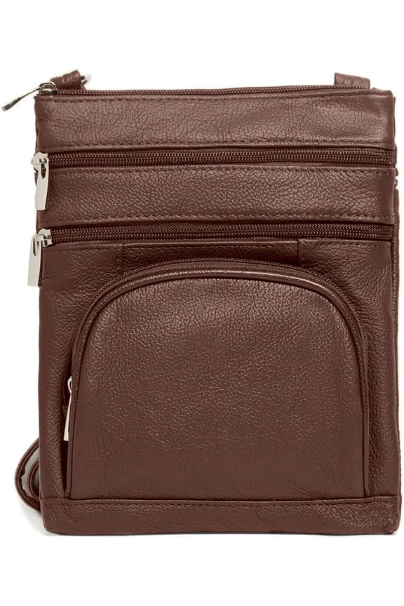 Crossbody Bag for Women, Genuine Leather Multi-Pocket Purse with Adjustable Strap, RFID Protection, Built-In Wallet, X-Large, Brown