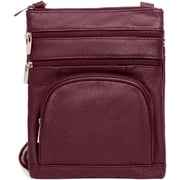 Crossbody Bag for Women, Genuine Leather Multi-Pocket Purse with Adjustable Strap, RFID Protection, Built-In Wallet, X-Large, Wine